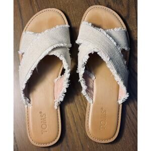TOMS Viv Jute Slip On Slide Sandals Women Size 9.5 Cross Strap Minimalist Shoes